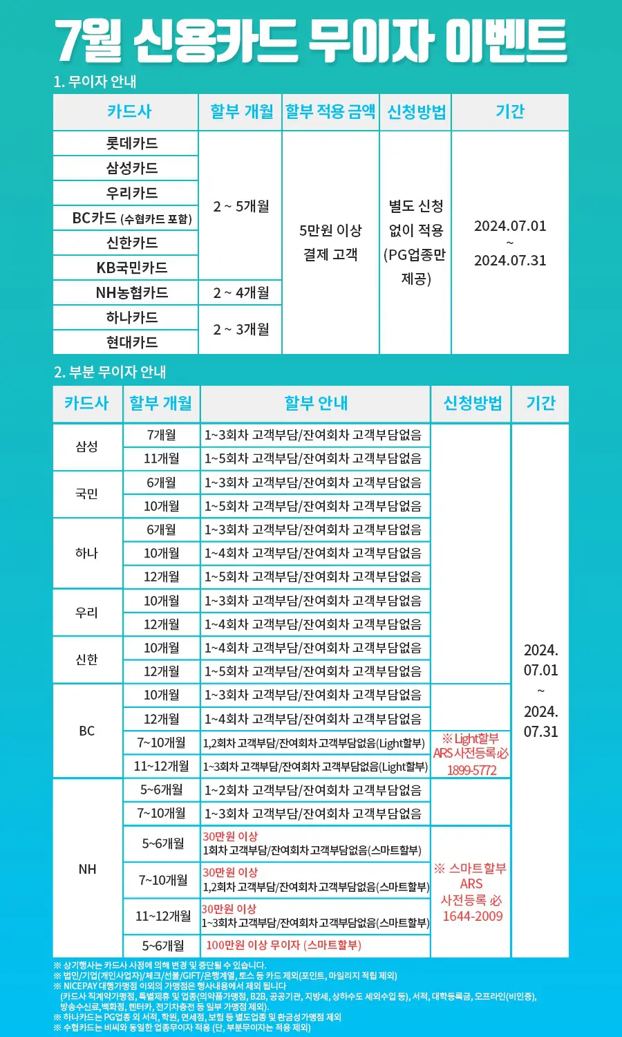 7월 무이자 할부 안내